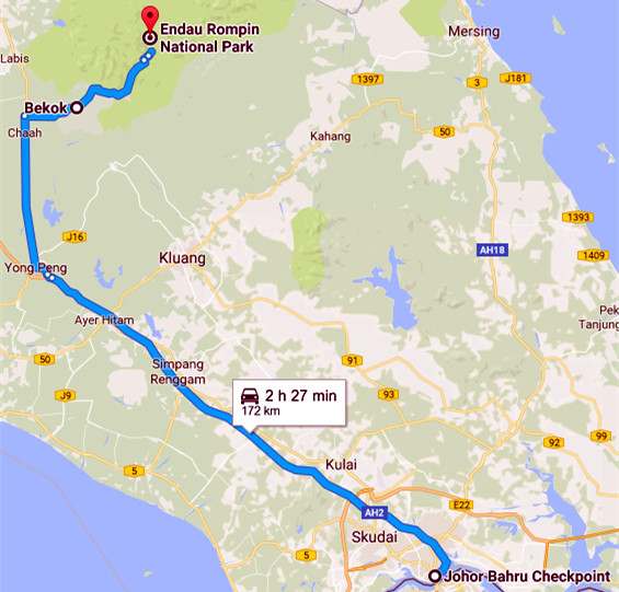 Johor Bahru To Endau Rompin National Park via Bekok town